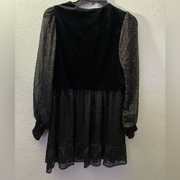 Zara Black With Gold Glitter Sheer Mini Dress With Velvet Vest In S - Picture 5 of 12